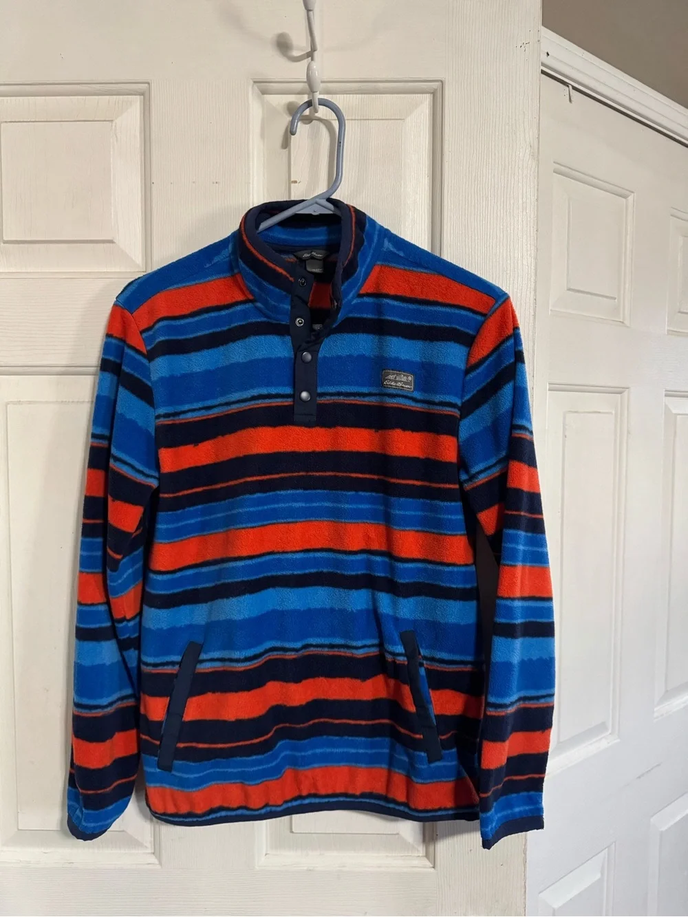 Striped Blue & Orange Fleece Pullover